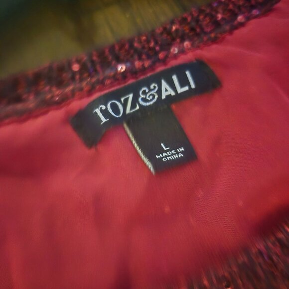 Roz & Ali Burgundy Knit Sequin Sweater size L - Picture 2 of 4